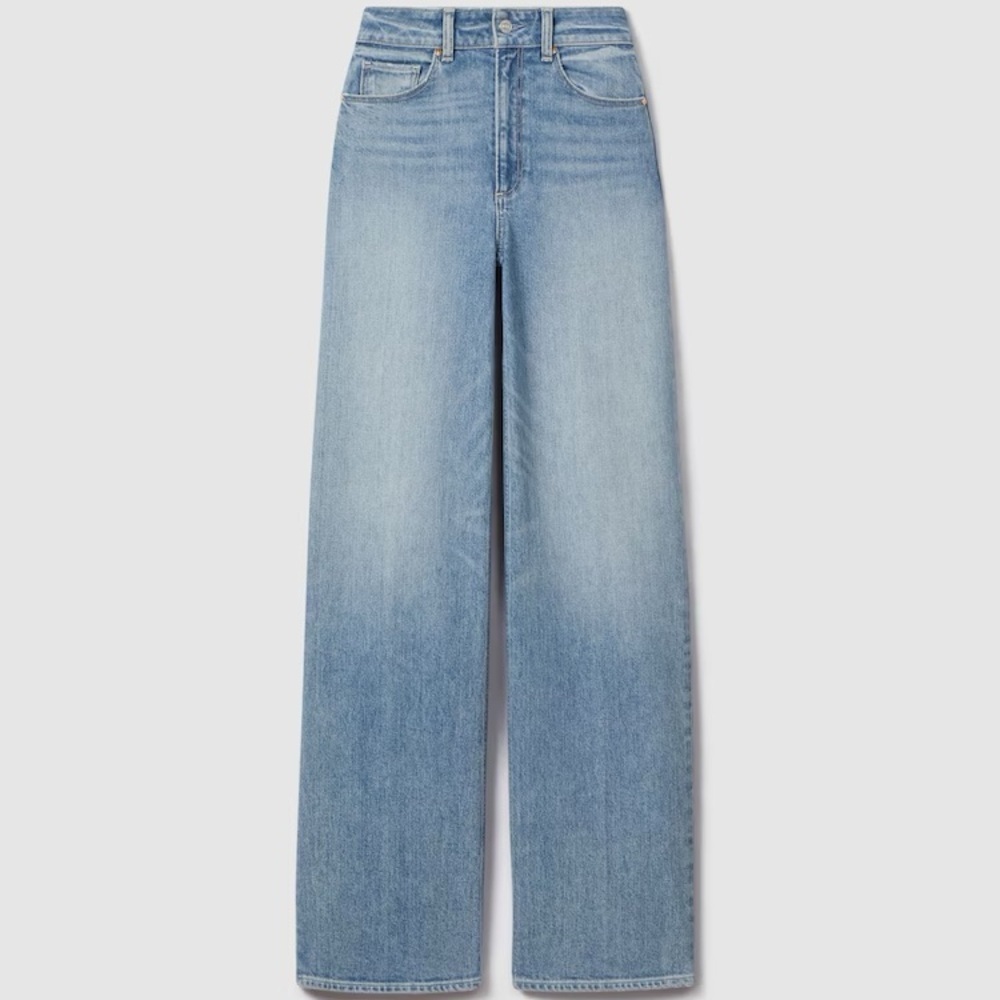 NEW PAIGE Sasha high waisted wide leg blue jeans - Picture 5 of 6